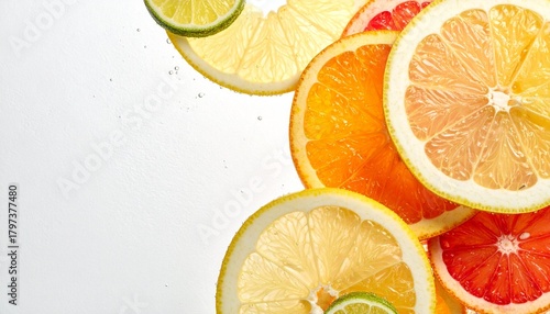 Citrus Slice Refreshment Background Colorful Fruit in Water for Wellness and Healthy Lifestyle.