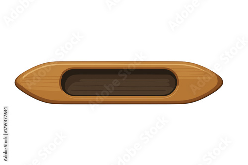 Top view of a stylized wooden rowboat or canoe shape with a dark interior recess