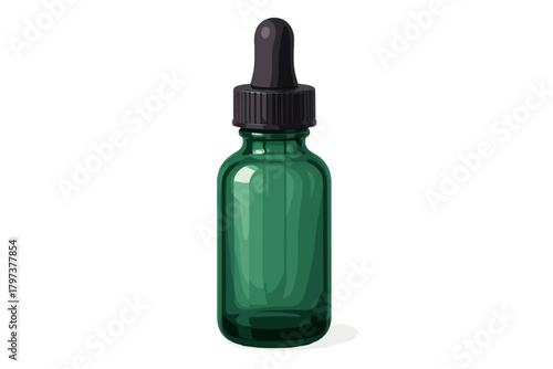 Realistic dark green glass dropper bottle for cosmetic serum or medical liquid packaging mockup