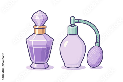 Elegant vintage perfume bottles with faceted crystal stopper and classic atomizer sprayer design