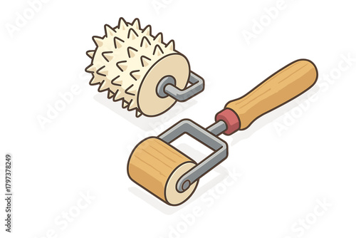 Set of crafting rollers including a smooth roller and a spiked pounce wheel