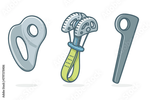 Essential technical climbing and mountaineering safety equipment collection