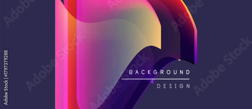Abstract colorful layers create dynamic visual effect. Gradient shades blend, forming modern background design. Text reads background design.