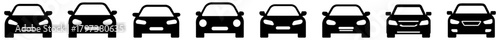 Front view car icons set with simple vehicle silhouettes. Car silhouette icon. Car front symbol design. Vehicle front shape set. Vehicle silhouette pattern. car, vehicle, van, vector, icon