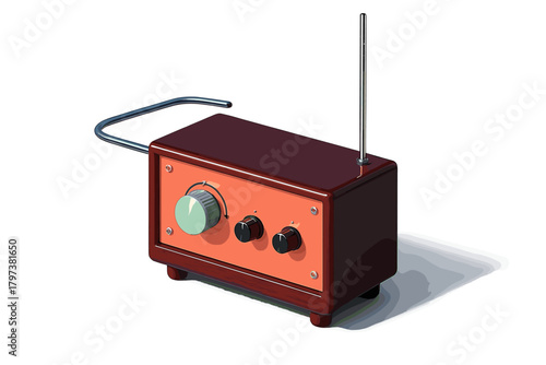 Vintage electronic musical instrument theremin with wooden casing and metal antennas