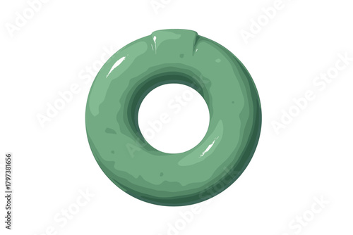 Polished pale green jade donut shaped pendant or ring isolated on a pure white background