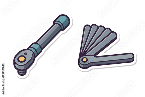 Ratchet wrench handle and folding hex key set used for assembly and repair tasks