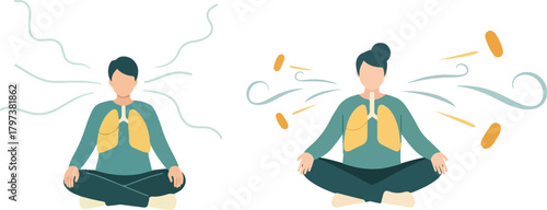 Retro Breathing Exercise Illustration Flat Vector Illustration