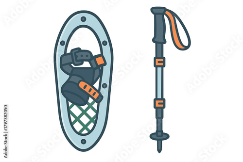 Snowshoe and adjustable trekking pole set for winter hiking and outdoor sports equipment