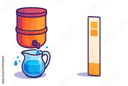 Home water purification system filtering clean drinking water into a glass pitcher