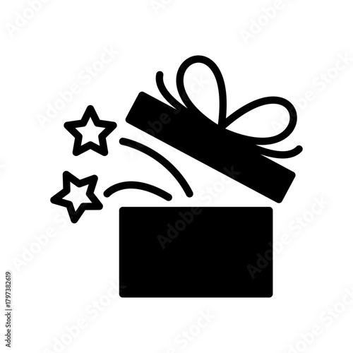 オープンギフトボックスのシンプルイラスト（モノクロ）