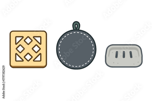 Household accessories set featuring wooden soap holder, dark gray round coaster, and ceramic soap dish