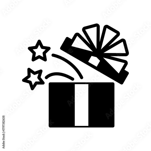 開いたギフトボックスのイラスト（モノクロ・シンプルライン）