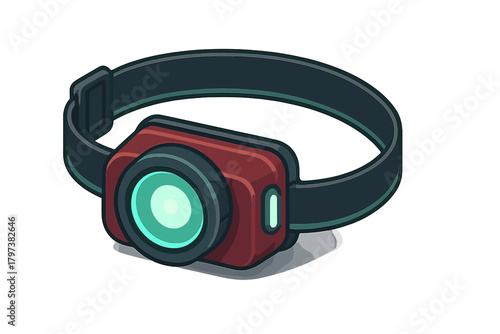 Modern powerful red headlamp featuring an adjustable elastic strap for outdoor use