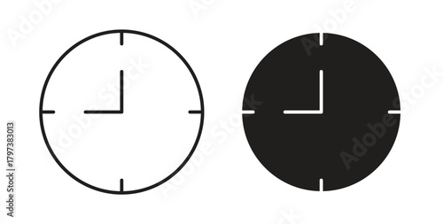 Clock nine icon glyph and line set thin line symbol concept.
