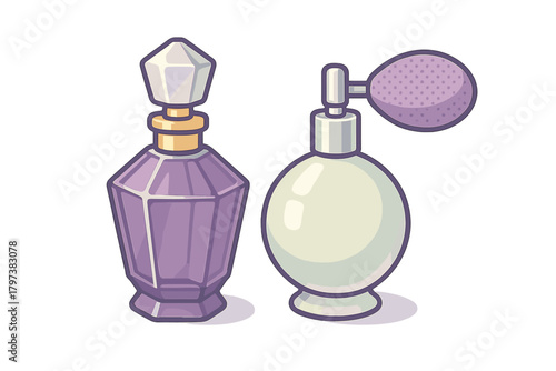 Classic and vintage perfume bottles with faceted glass and atomizer pump design
