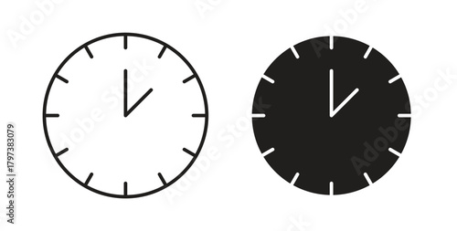 Clock two icon glyph and line set thin line symbol concept.