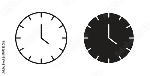 Clock-five icon glyph and line set thin line symbol concept.