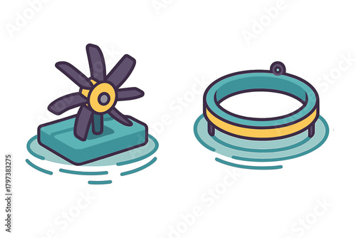 Aquaculture equipment featuring a water aerator and a floating fish feeding ring