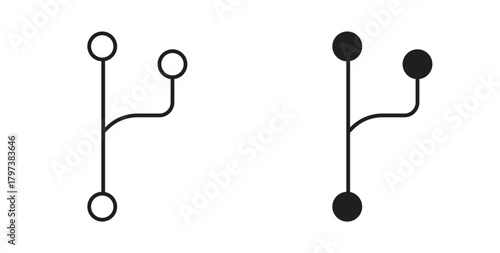 Code branch icon glyph and line set thin line symbol concept.