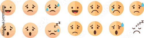 Retro Mental Health Emoji Set Flat Vector Illustration