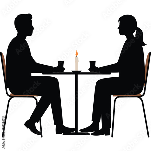 Silhouette of a couple dining by candlelight dinner romantic restaurant table date woman love evening