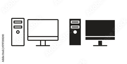 Computer icon glyph and line set thin line symbol concept.