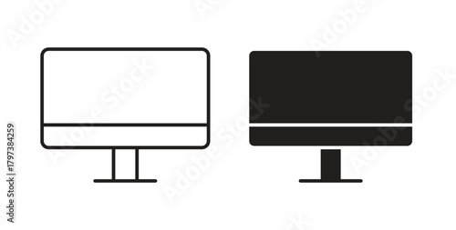 Computer screen icon glyph and line set thin line symbol concept.