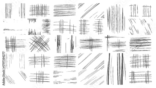 Doodle hand drawn hatching texture lines set.  Line crosshatch patterns, cross hatch texture vintage hand drawn. messy black crayon line. decorative signature, bold pencil sketch texture.