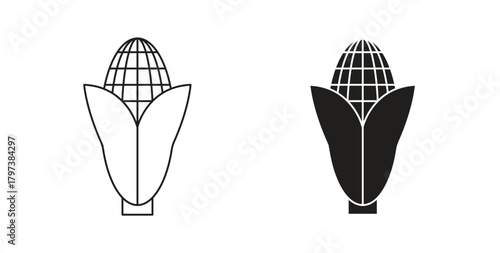 Corn icon glyph and line set thin line symbol concept.