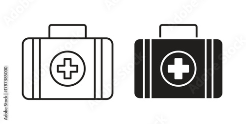 Doctor bag icon glyph and line set thin line symbol concept.