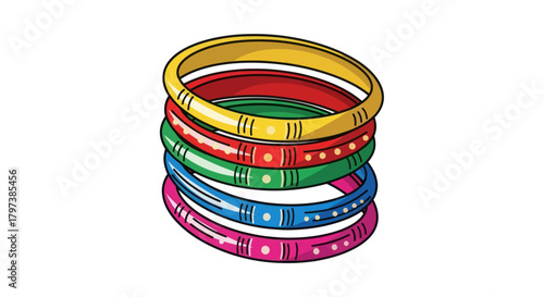 Stack of Vibrant Colorful Bangles with Decorative Patterns.
