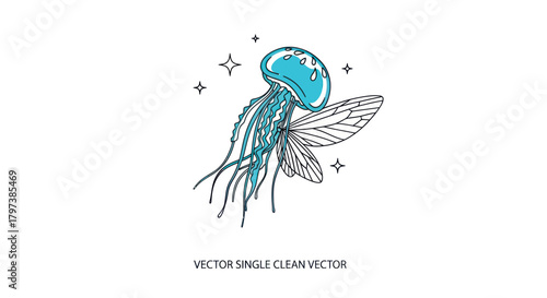 Artistic Illustration of a Blue Jellyfish with Winged Features.