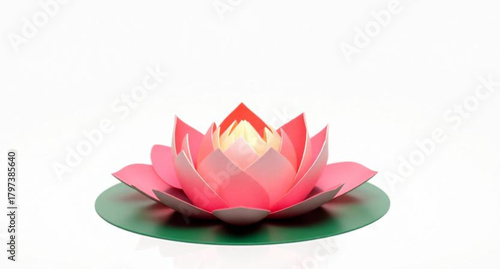 Pink water lily and lotus flower blossom isolated on white, highlighting the beautiful nature and floral beauty of the aquatic plant