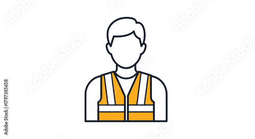 Construction Worker Icon in Orange Safety Vest.