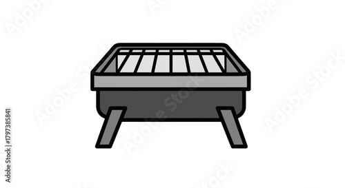 Simple Charcoal Grill Illustration with Metal Grate and Legs.