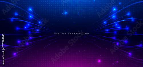 Technology futuristic digital data linking network connection speed blue and pink on dark background.