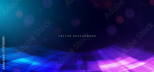 Abstract geometric lines speed on dark blue backgroung with bokeh decor.
