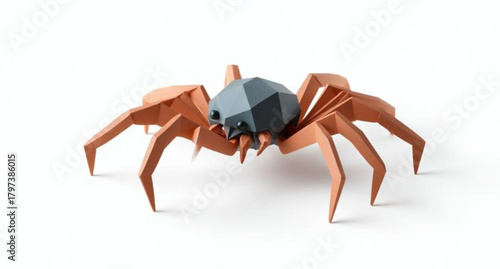 Creepy brown crab spider macro, isolated on a clean white background, highlighting its black legs and dangerous arachnid nature