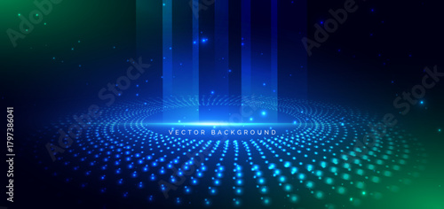 Futuristic digital data linking network connection dotted glowing on dark background.