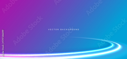 Abstract light curve glowing on blue and pink background with copy space for text. Template data concept.