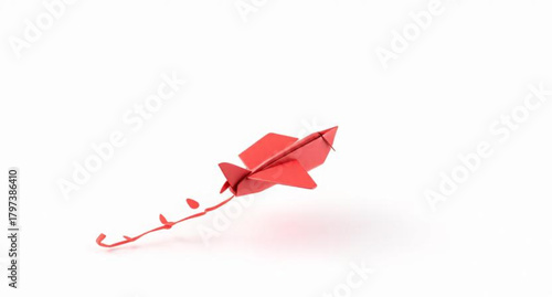 Red origami paper airplane or flying crane bird decoration art vector illustration