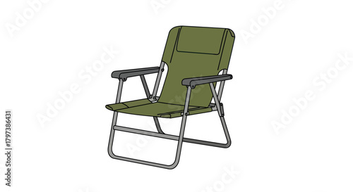 Olive Green Folding Camping Chair with Armrests and Metal Frame.