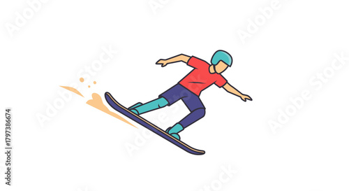 Cartoon Illustration of a Snowboarder Performing a Jump.
