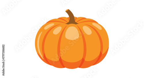 Vibrant Orange Pumpkin with Brown Stem Isolated on White.