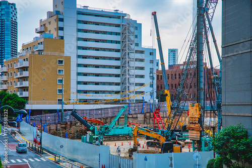 A cityscape of moving crane at the under construction in Tokyo