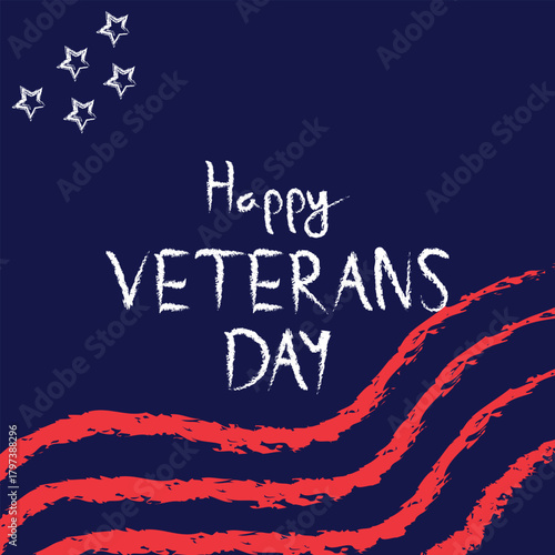 Happy Veterans Day illustration, Patriotic hand-drawn design, American flag tribute art
