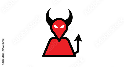 Cartoon Devil Icon with Red Body Horns and Tail.