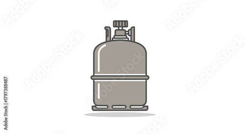 Gray Propane Gas Cylinder with Valve and Base.