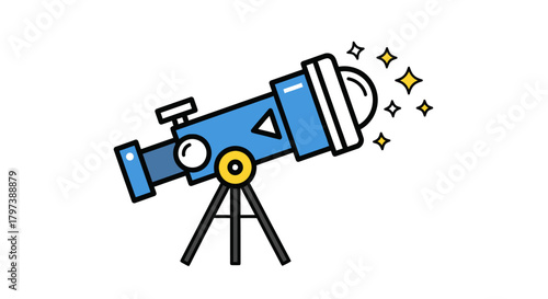 Cartoon Illustration of a Blue Telescope with Sparkling Stars.